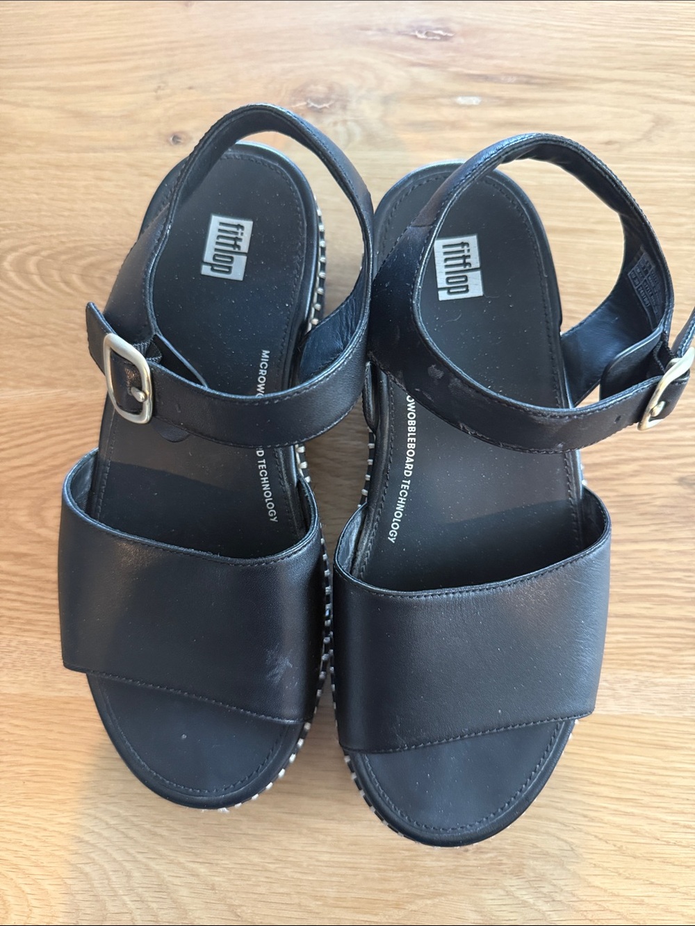 Fitflop Black Leather Women's Espadrille Sandals